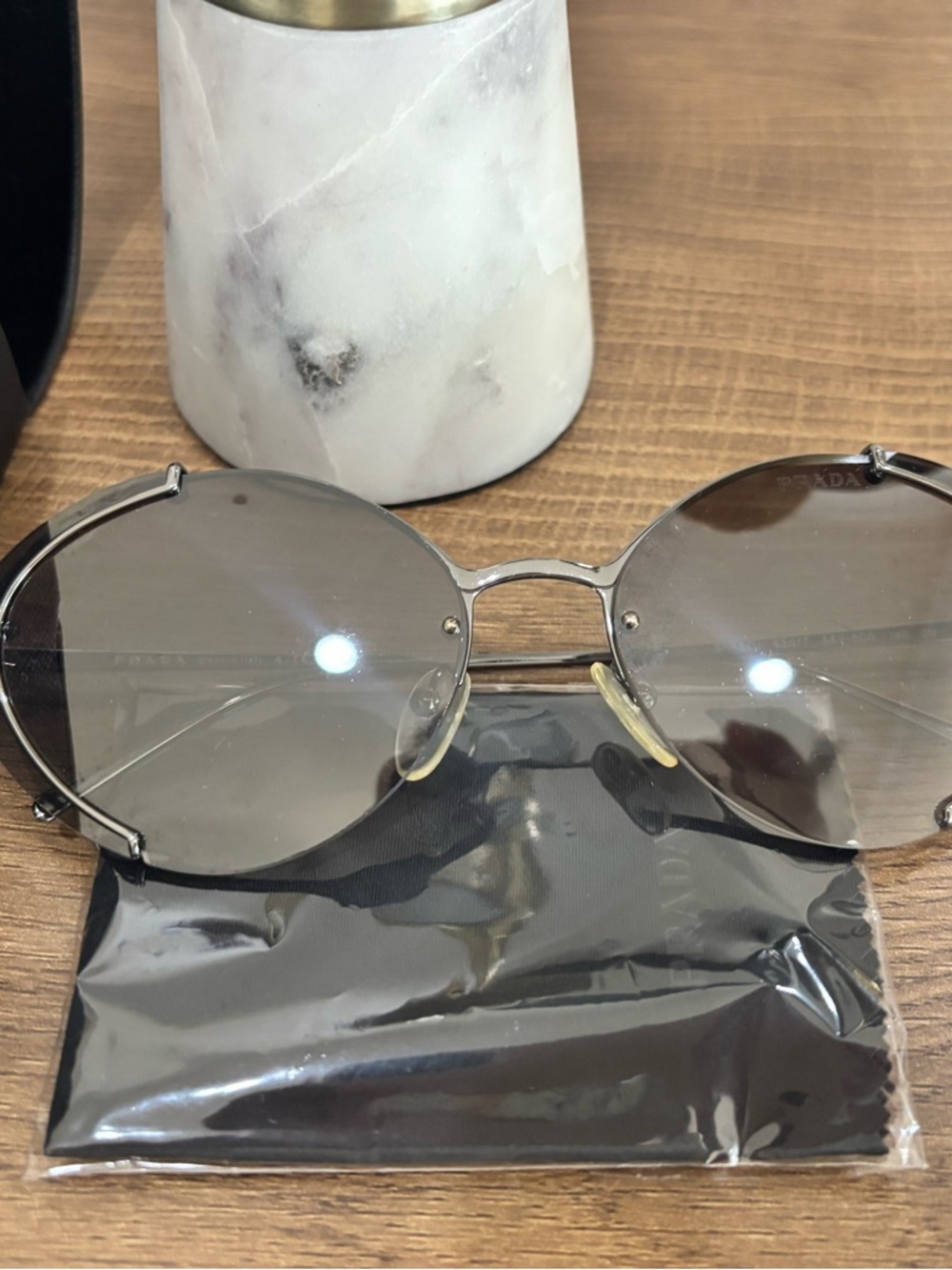 Prada Round Gradient Smoke Lens Sunglasses - Black Frame - Picture 7 of 7